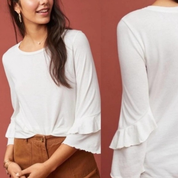 Anthropologie T.La Chelsea Ruffle White Top NWT‎ Size Small - Picture 1 of 8